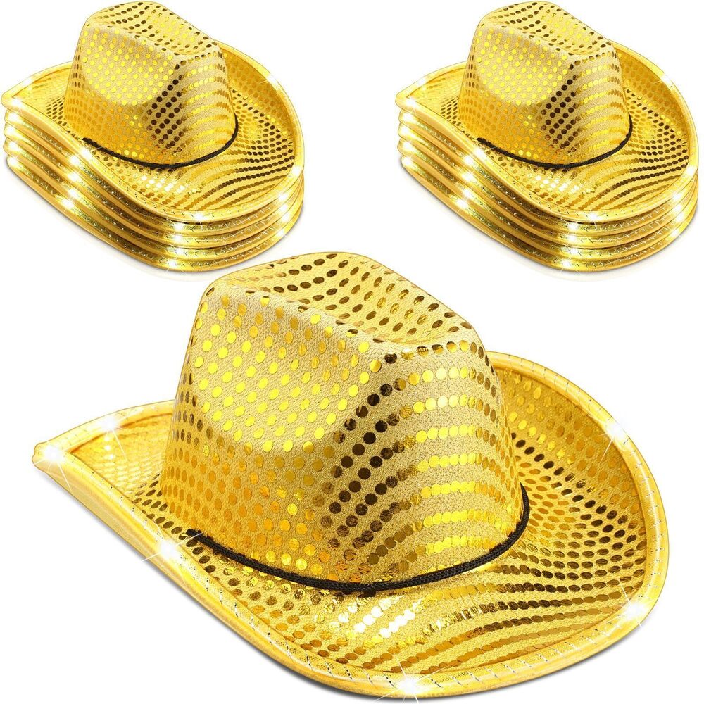 5868 10 Pcs Lights LED Cowboy Hat LED Flashing Hat for Western Cowboy Role